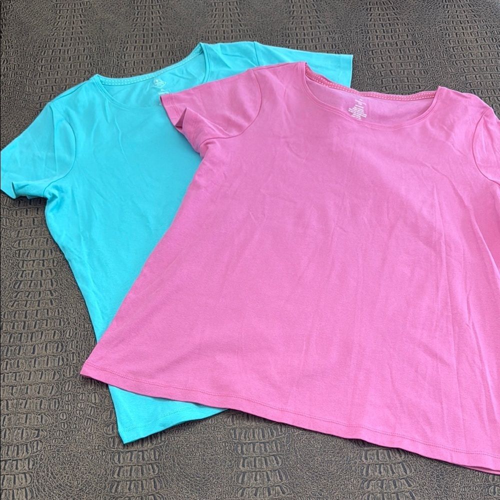 St. John’s Bay XL T-Shirt Bundle Pink & Blue Cotton Short Sleeve